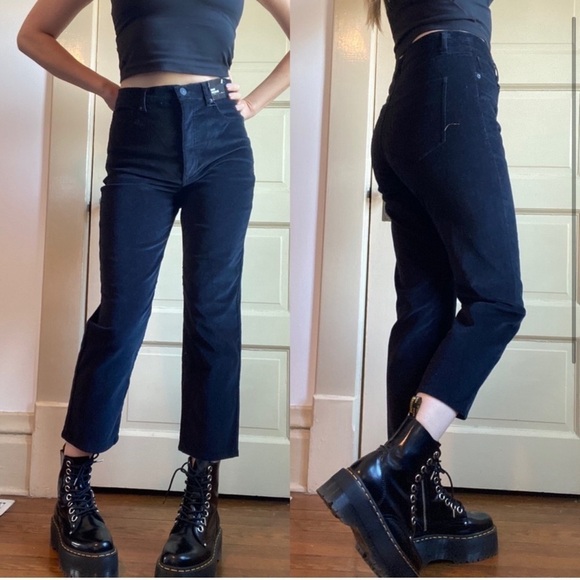 Express Super High Rise Straight Cropped Velvet Pants - Picture 2 of 10